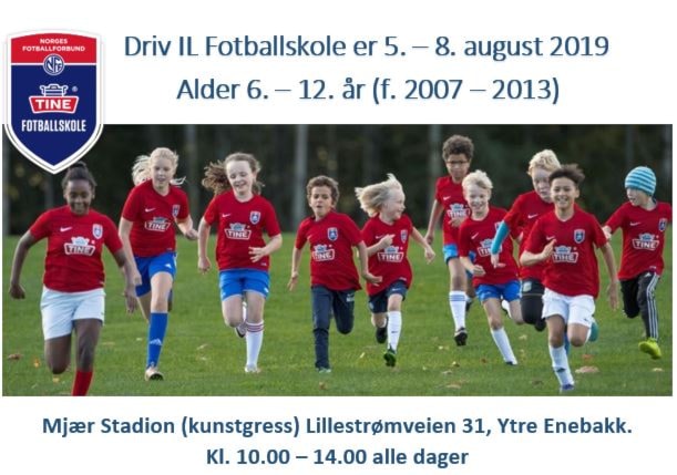 Driv IL Tine Fotballskole er 5. - 8. august 2019, påmeldingen er åpen